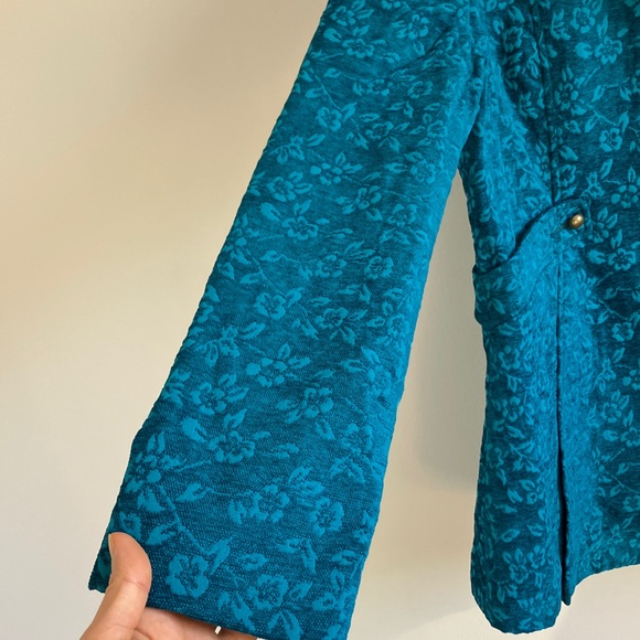 Vintage Free People Blue Gypsy Jacquard Teal Military blazer jacket blue size 6 - Picture 4 of 8